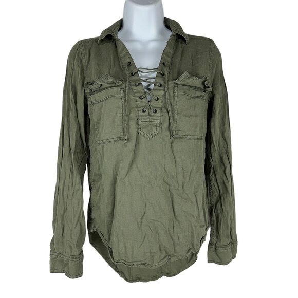 So Brand Olive Green Lace Up Long Sleeve Top Size Small - Picture 1 of 6